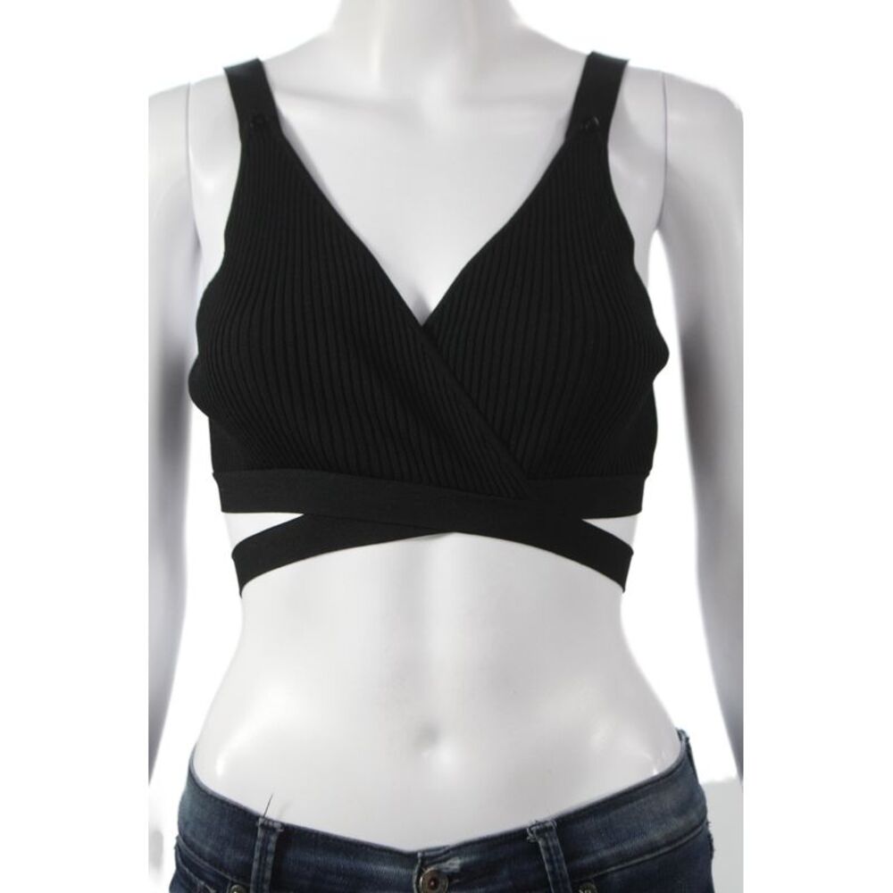 Devon Windsor Womens Cropped Tank Black V Neck Sleeveless Viscose Size L